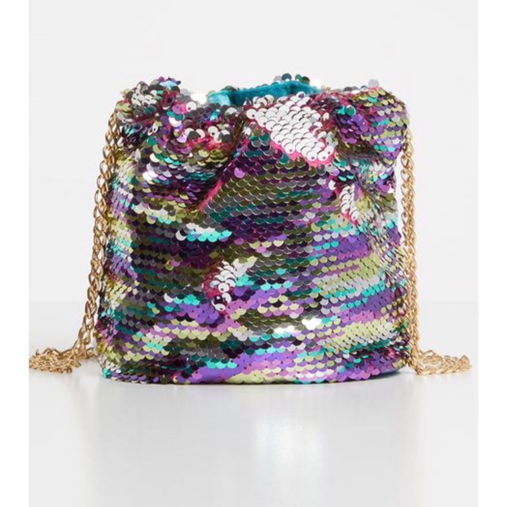 Missguided Multicolor Chain Bucket Sequins Bag EUC - Picture 1 of 13